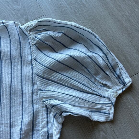 J Crew Puff Sleeve Top In Sheer Gauze Womens Large White Striped - Picture 7 of 8